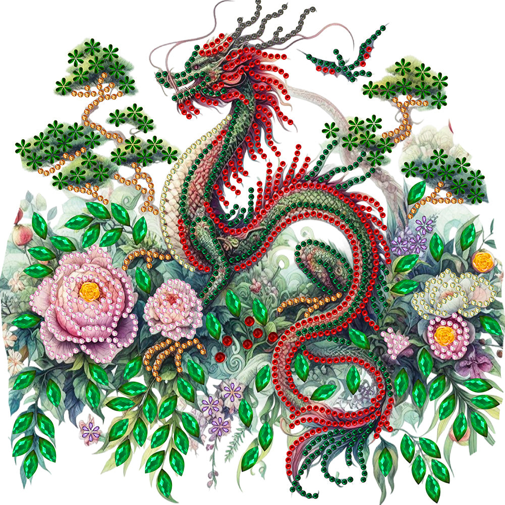 Diamond Painting - Partial Special Shaped - flower dragon (30*30CM)
