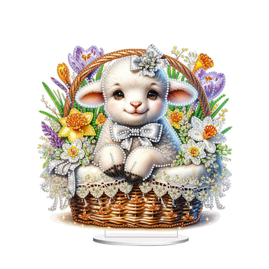 Easter Special Shape Desktop Diamond Art Kit for Adults Beginner (Basket Lamb)