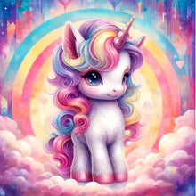 Load image into Gallery viewer, Diamond Painting - Full Round - Rainbow unicorn in the clouds (30*30CM)

