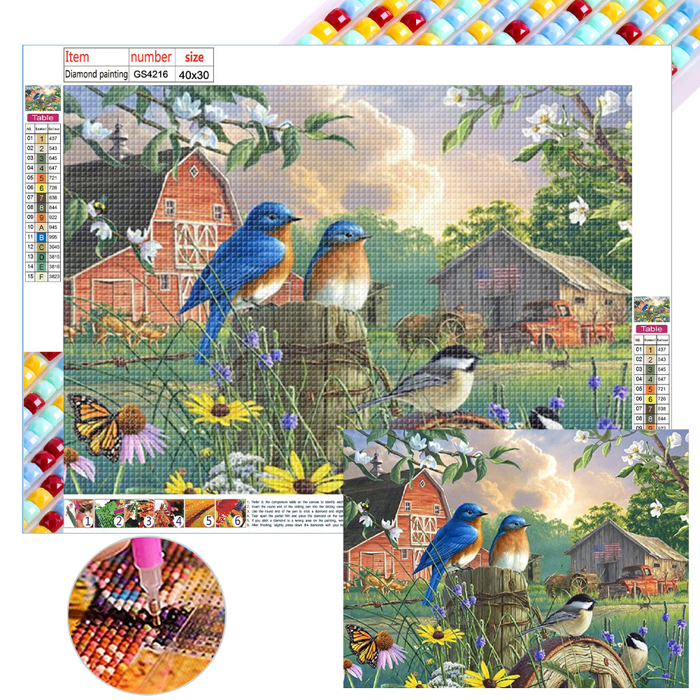 Diamond Painting - Full Square - Bluebird singing and fragrant flowers (40*30CM)