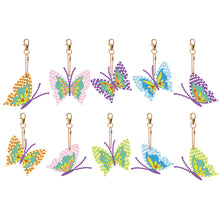 Load image into Gallery viewer, 10 Pcs Double Side Butterfly Diamond Art Keyring Animal Pendant for Office Decor
