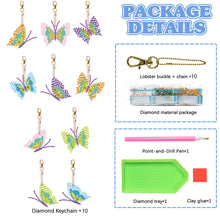 Load image into Gallery viewer, 10 Pcs Double Side Butterfly Diamond Art Keyring Animal Pendant for Office Decor
