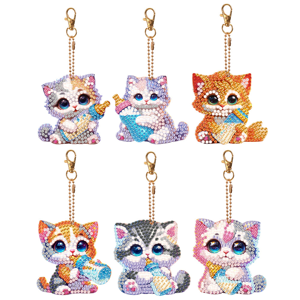 6Pcs Double Side Animal Elf Gnome Diamond Art Keyring Diamond Painting Keychain