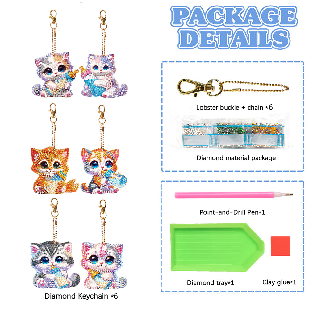 6Pcs Double Side Animal Elf Gnome Diamond Art Keyring Diamond Painting Keychain