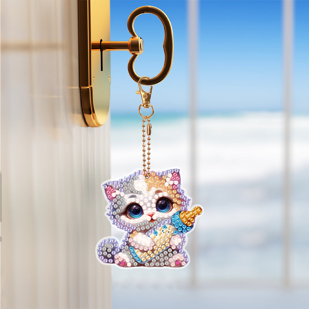 6Pcs Double Side Animal Elf Gnome Diamond Art Keyring Diamond Painting Keychain