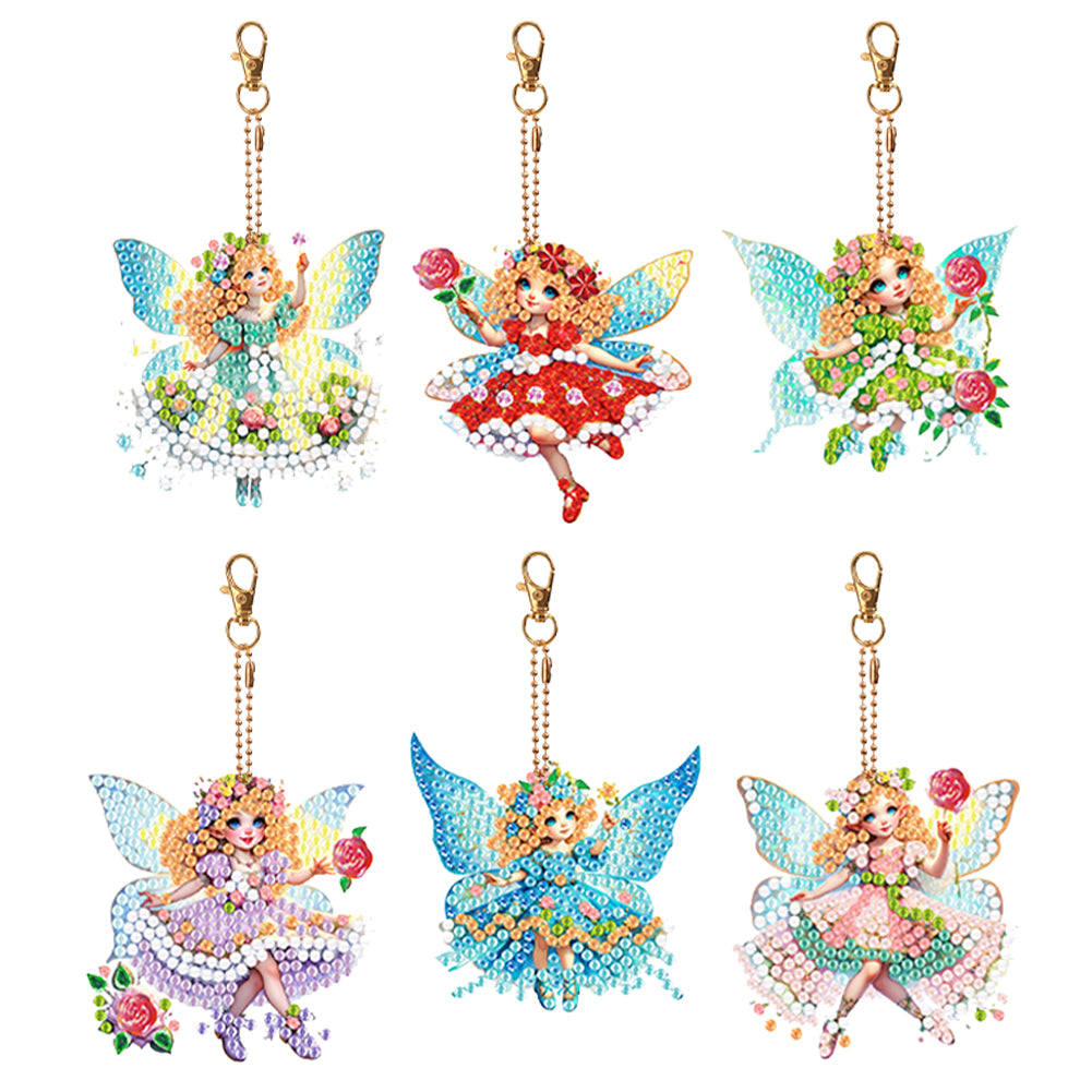 6Pcs Double Side Animal Elf Gnome Diamond Art Keyring Diamond Painting Keychain