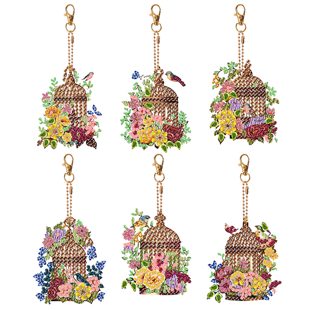 6Pcs Double Side Animal Elf Gnome Diamond Art Keyring Diamond Painting Keychain