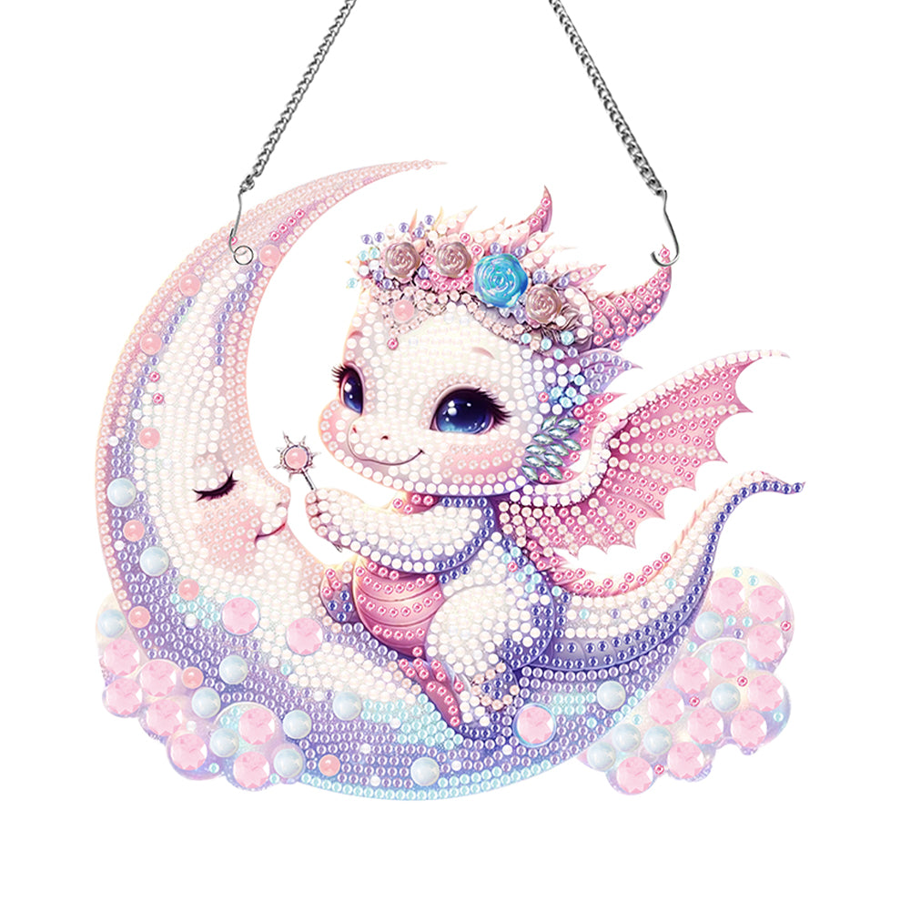 Special Shape Moon Dinosaur Baby Diamond Art Hanging Pendant for Home Wall Decor
