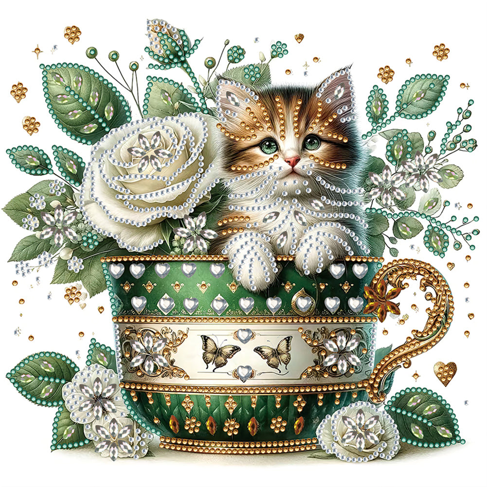 Diamond Painting - Partial Special Shaped - rose cat (30*30CM)