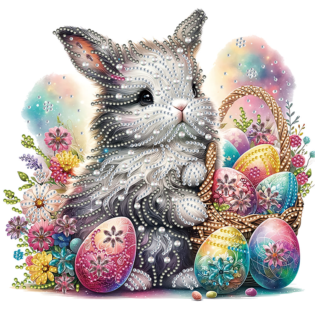 Diamond Painting - Partial Special Shaped - Easter Egg Gray Rabbit (30*30CM)