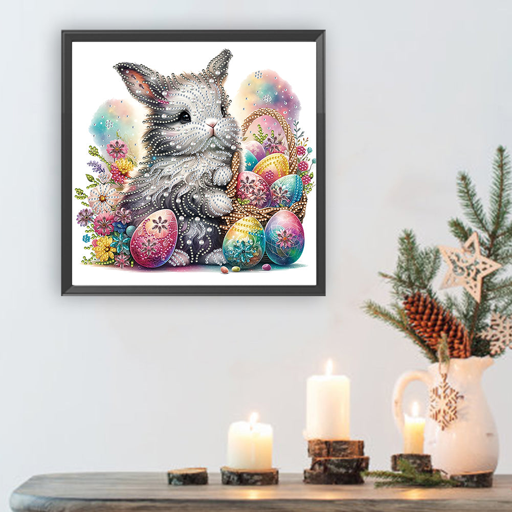 Diamond Painting - Partial Special Shaped - Easter Egg Gray Rabbit (30*30CM)