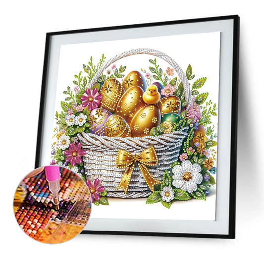 Diamond Painting - Partial Special Shaped - Easter egg little yellow chicken (30*30CM)