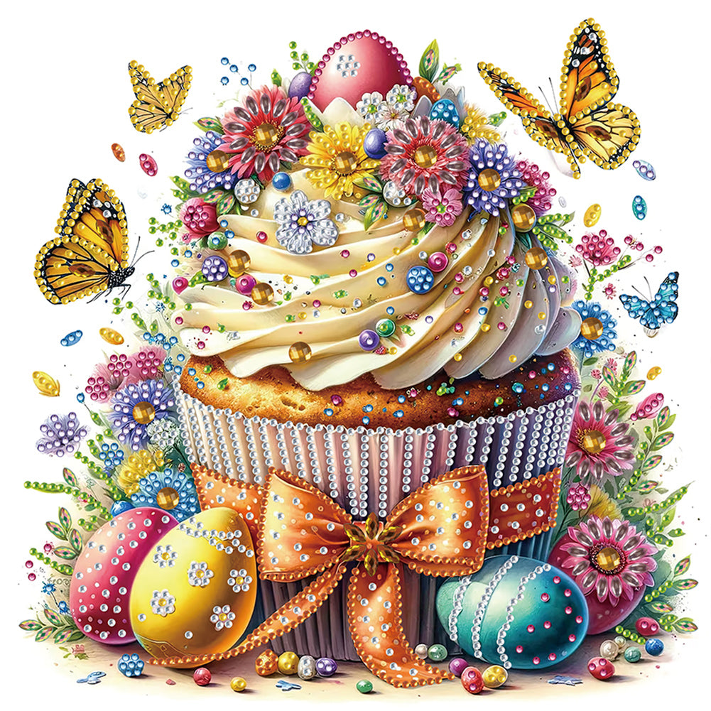 Diamond Painting - Partial Special Shaped - Easter egg cake butterfly (30*30CM)