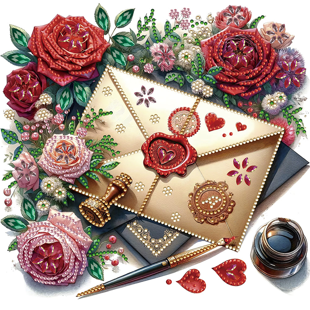 Diamond Painting - Partial Special Shaped - Flowers and envelopes (30*30CM)
