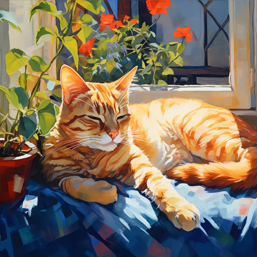 Diamond Painting - Full Round - Cat basking in the sun (30*30CM)