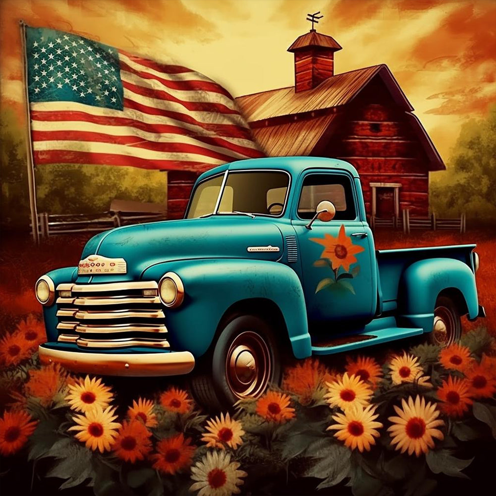 Diamond Painting - Full Round - country classic car (30*30CM)