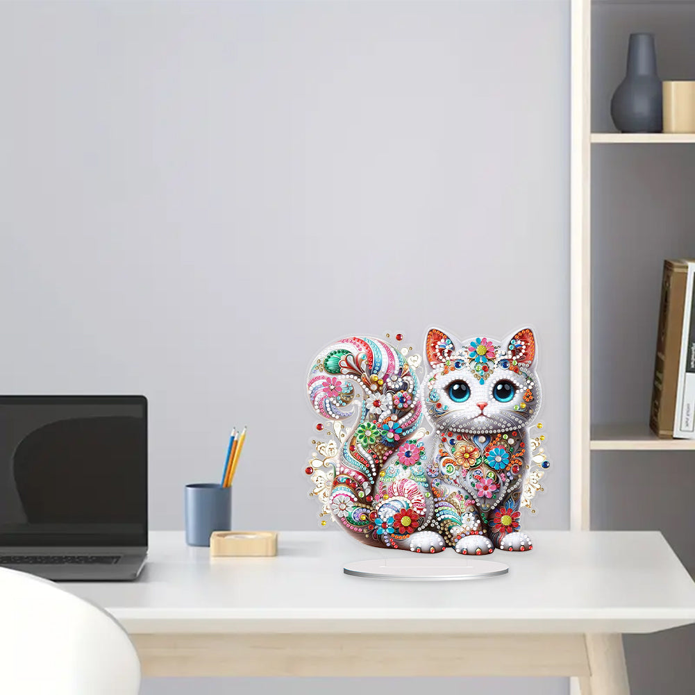 Special Shape Colorful Cat Desktop Diamond Art Ornament Kits for Adults Beginner