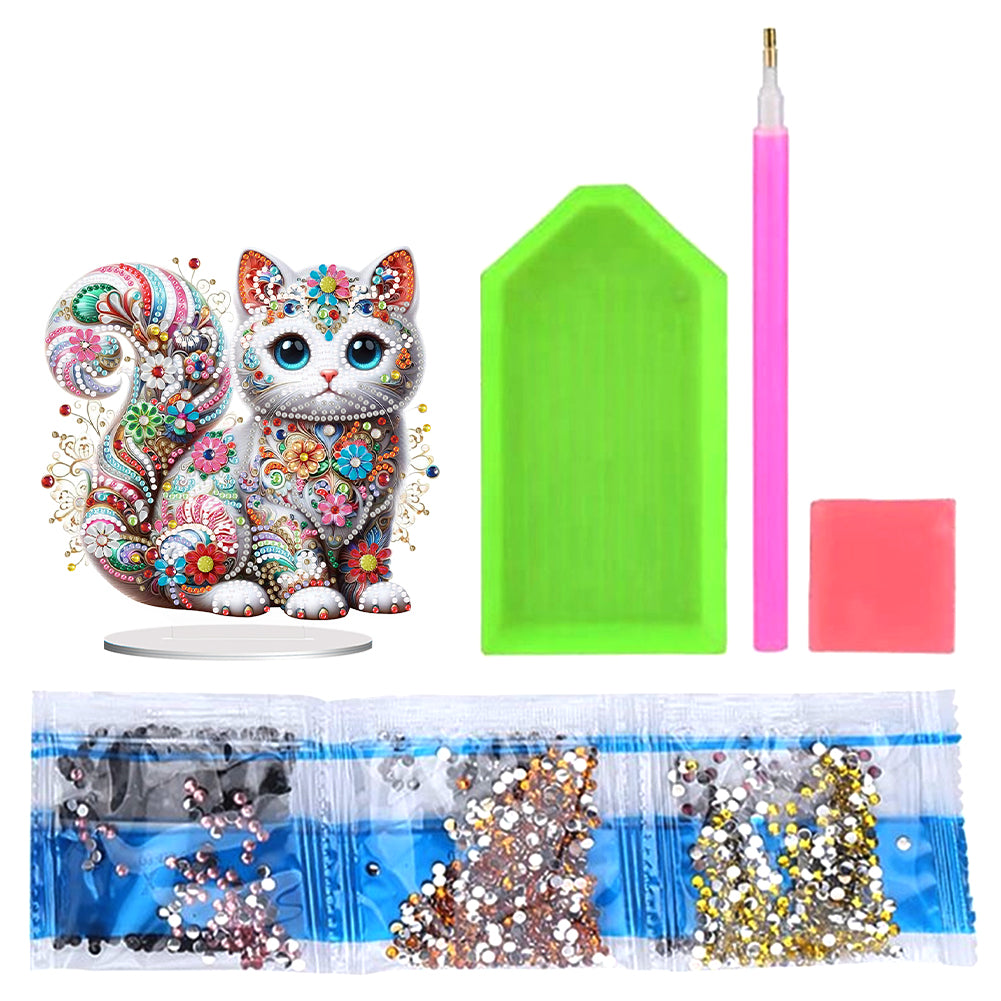 Special Shape Colorful Cat Desktop Diamond Art Ornament Kits for Adults Beginner