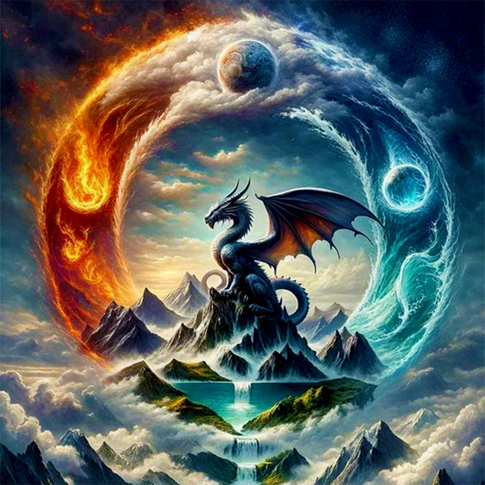 Diamond Painting - Full Round - The elemental dragon on the sacred mountain (30*30CM)
