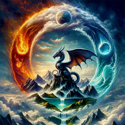 Diamond Painting - Full Round - The elemental dragon on the sacred mountain (30*30CM)