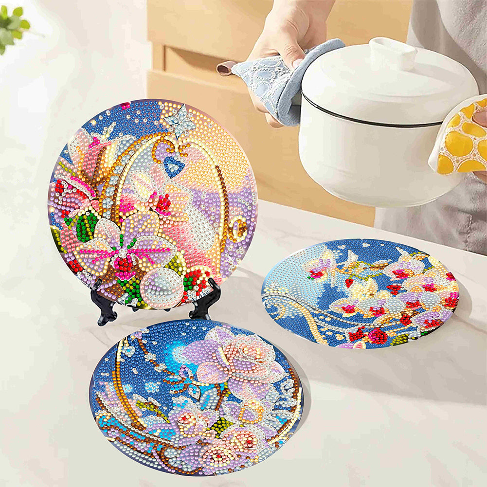 4 Pcs Seashell Rose House Diamond Art Place Mat with Holder for Dining Tables