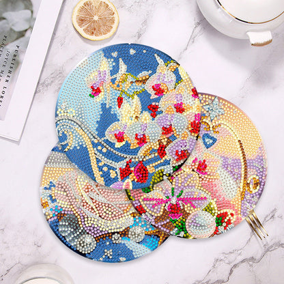 4 Pcs Seashell Rose House Diamond Art Place Mat with Holder for Dining Tables