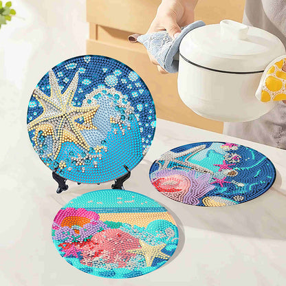 4 Pcs Seashell Rose House Diamond Art Place Mat with Holder for Dining Tables