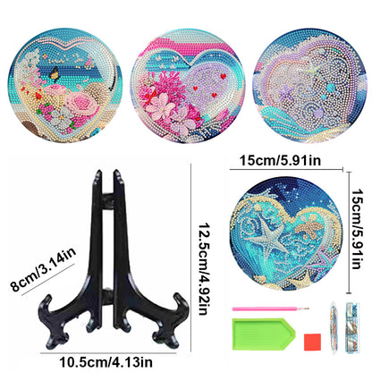 4 Pcs Seashell Rose House Diamond Art Place Mat with Holder for Dining Tables