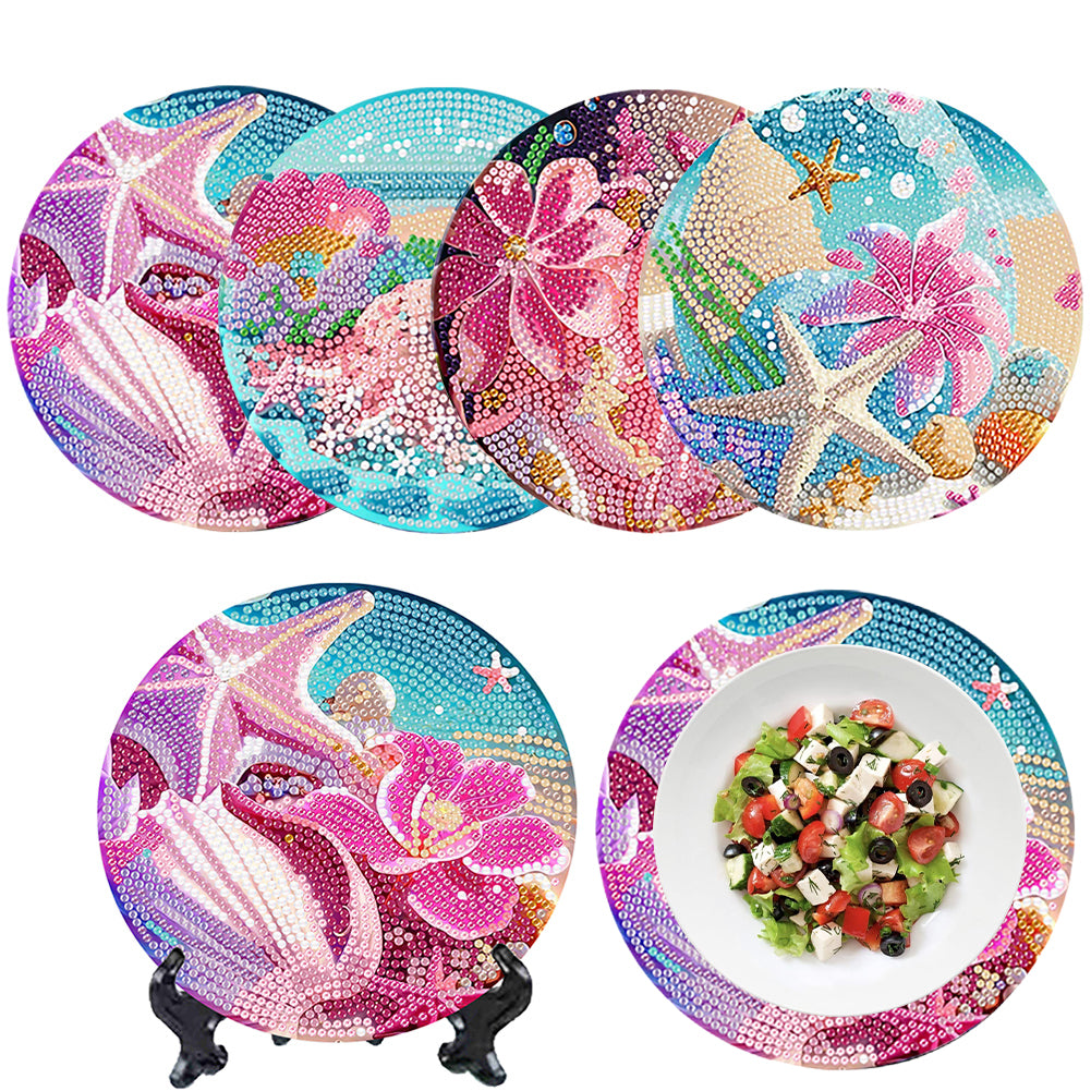 4 Pcs Seashell Rose House Diamond Art Place Mat with Holder for Dining Tables