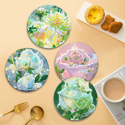 4 Pcs Seashell Rose House Diamond Art Place Mat with Holder for Dining Tables