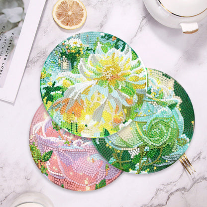 4 Pcs Seashell Rose House Diamond Art Place Mat with Holder for Dining Tables