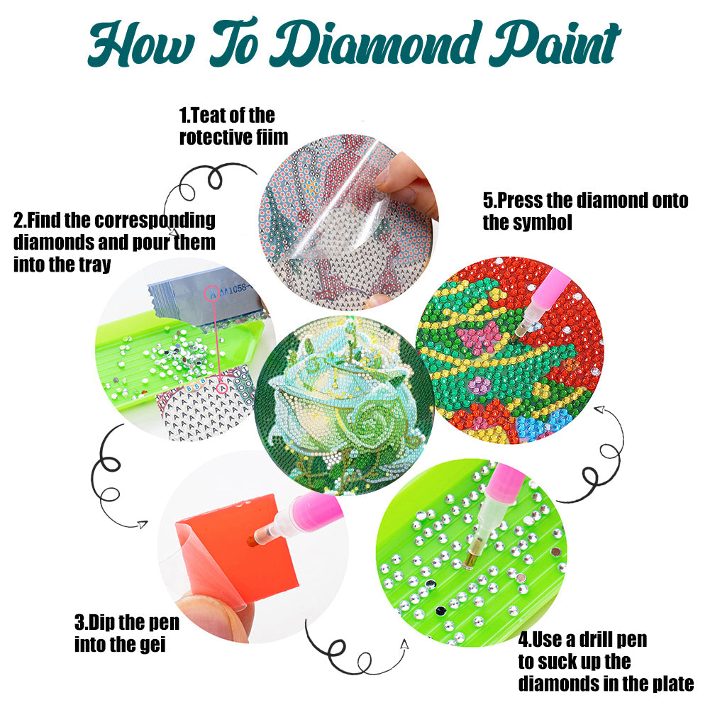 4 Pcs Seashell Rose House Diamond Art Place Mat with Holder for Dining Tables