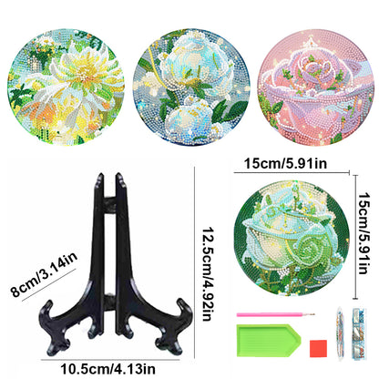 4 Pcs Seashell Rose House Diamond Art Place Mat with Holder for Dining Tables