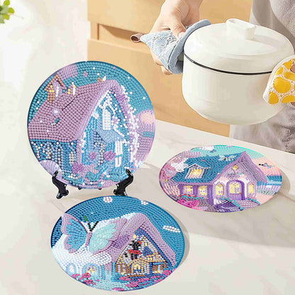 4 Pcs Seashell Rose House Diamond Art Place Mat with Holder for Dining Tables