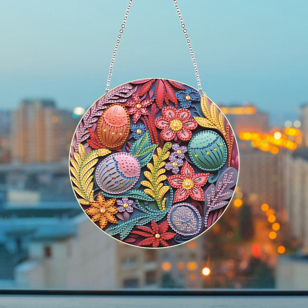 Acrylic Single-Side 5D DIY Flower Diamond Painting Dots Pendant for Window Decor