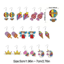 Load image into Gallery viewer, 9 Pairs Double Sided Candy Ice Cream Unicorn Diamond Glitter Art Earring Kit Art
