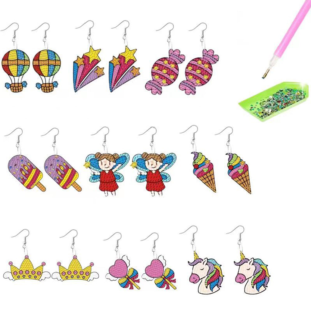 9 Pairs Double Sided Candy Ice Cream Unicorn Diamond Glitter Art Earring Kit Art