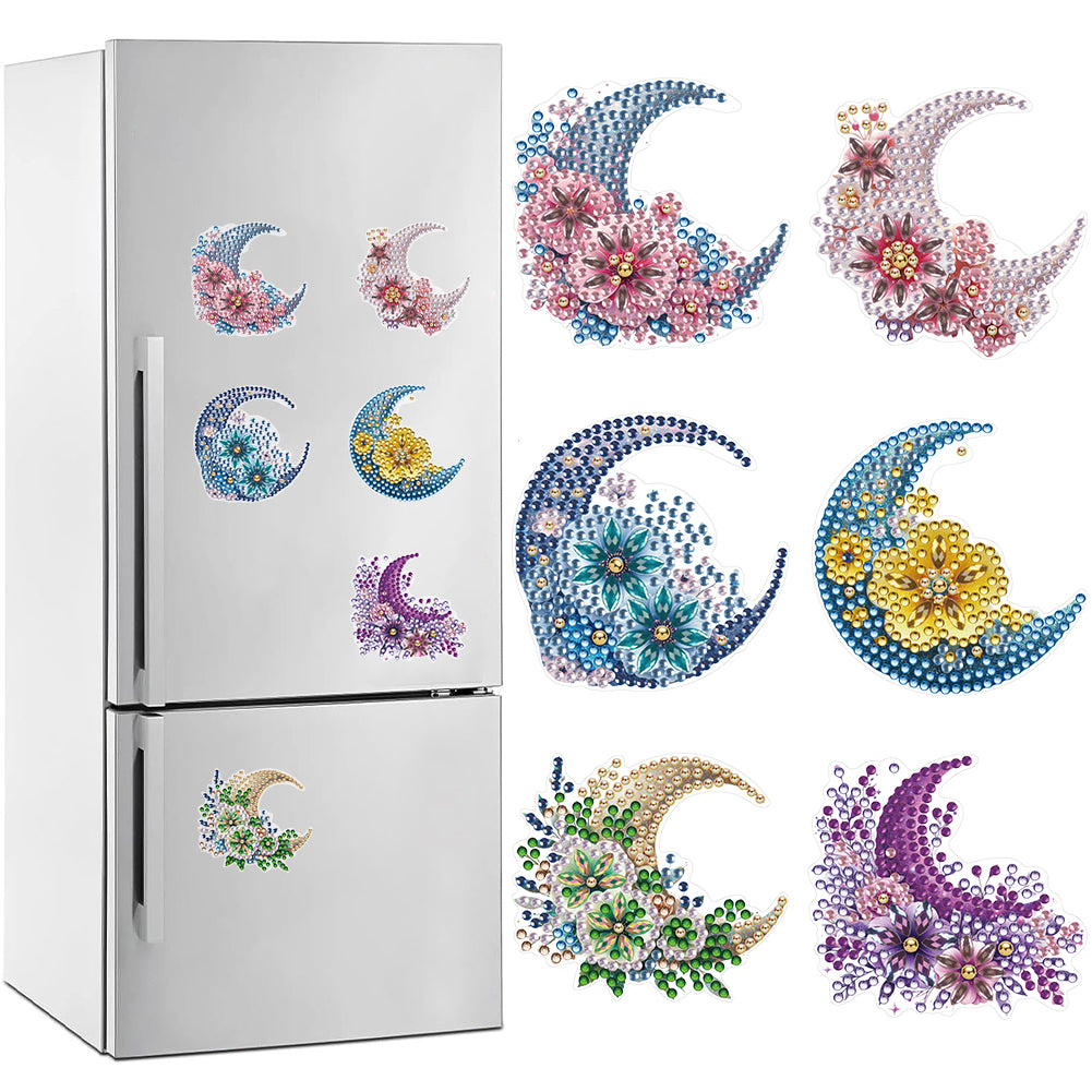 6 Pcs Gemstone Owl Moon Diamond Painting Fridge Magnetic Stickers for DIY Crafts