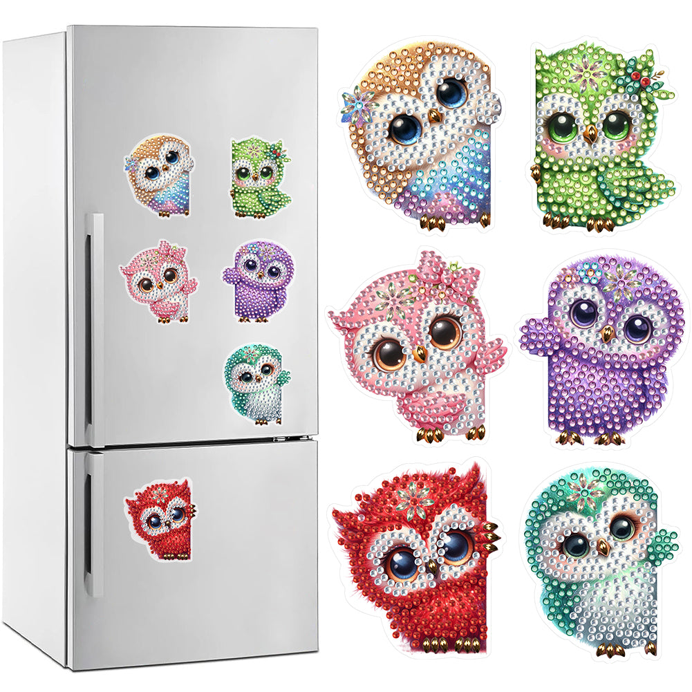 6 Pcs Gemstone Owl Moon Diamond Painting Fridge Magnetic Stickers for DIY Crafts