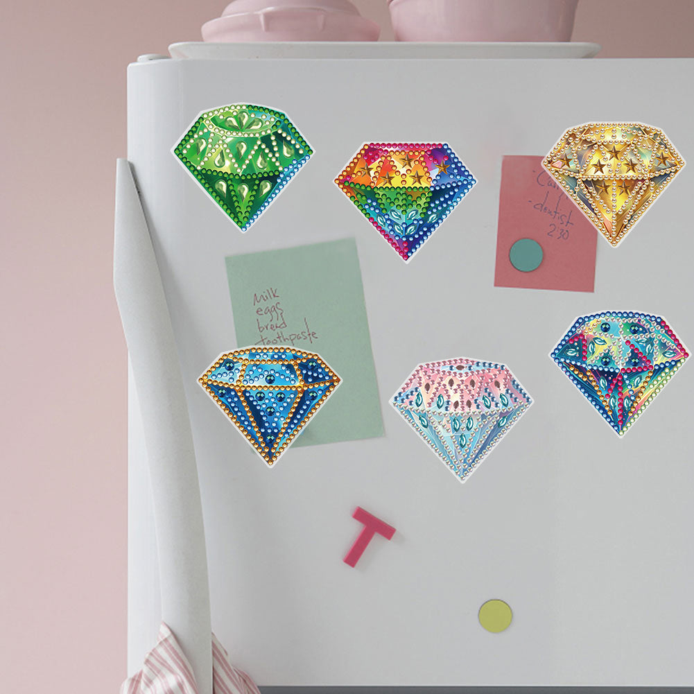 6 Pcs Gemstone Owl Moon Diamond Painting Fridge Magnetic Stickers for DIY Crafts