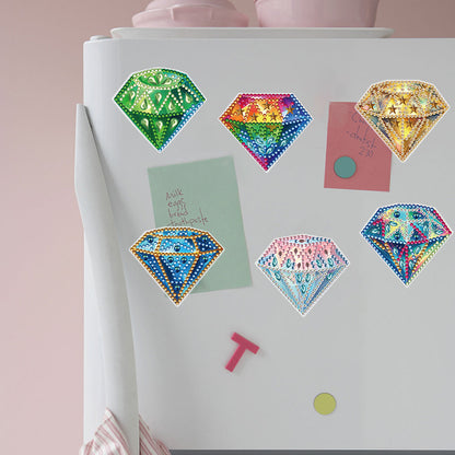 6 Pcs Gemstone Owl Moon Diamond Painting Fridge Magnetic Stickers for DIY Crafts