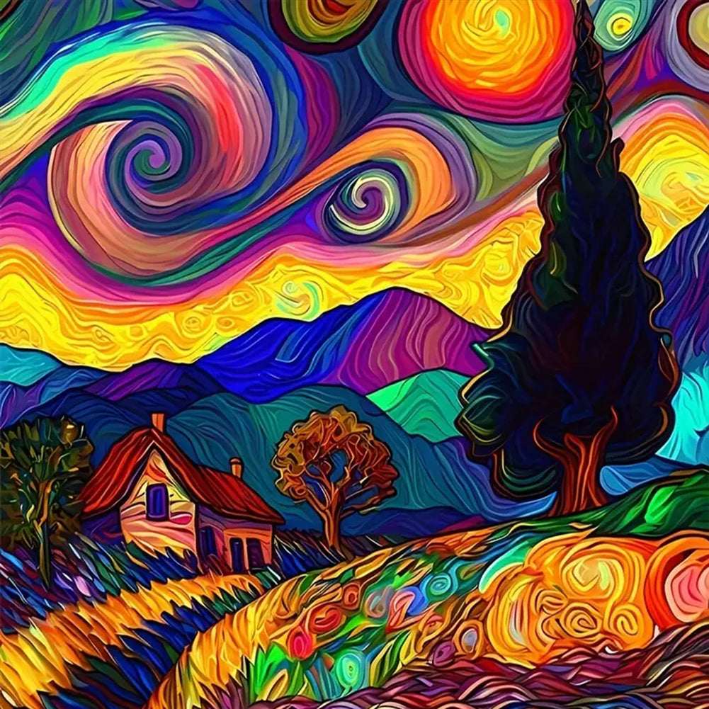 Diamond Painting - Full Round - Colorful abstract village (30*30CM)