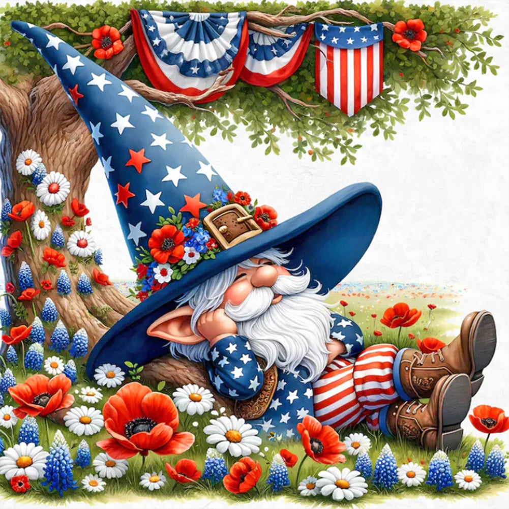 Diamond Painting - Full Round - american flag gnome (30*30CM)