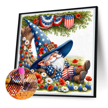 Diamond Painting - Full Round - american flag gnome (30*30CM)