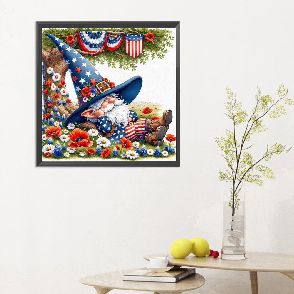 Diamond Painting - Full Round - american flag gnome (30*30CM)