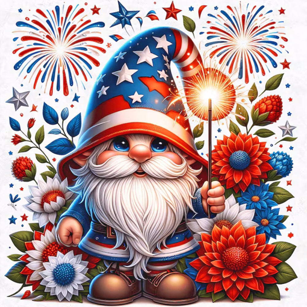 Diamond Painting - Full Round - american flag gnome (30*30CM)