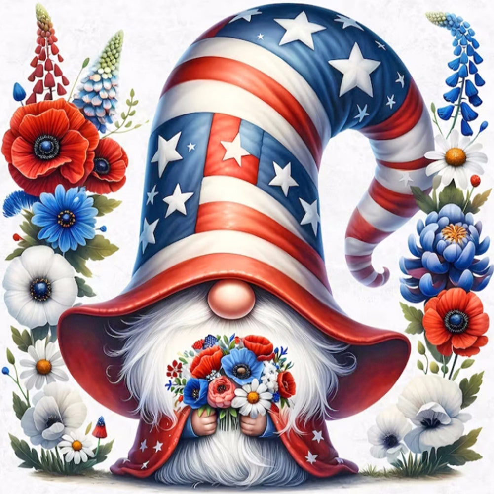 Diamond Painting - Full Round - american flag gnome (30*30CM)