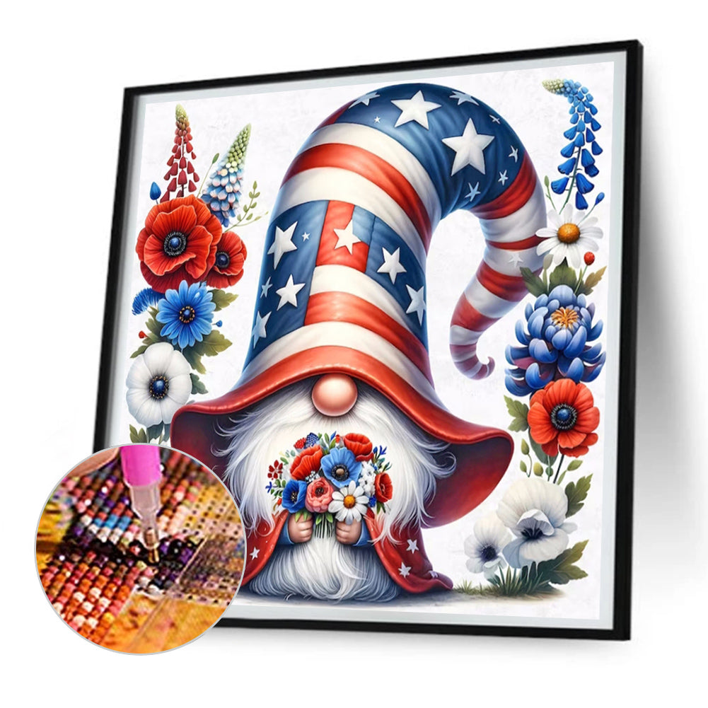 Diamond Painting - Full Round - american flag gnome (30*30CM)