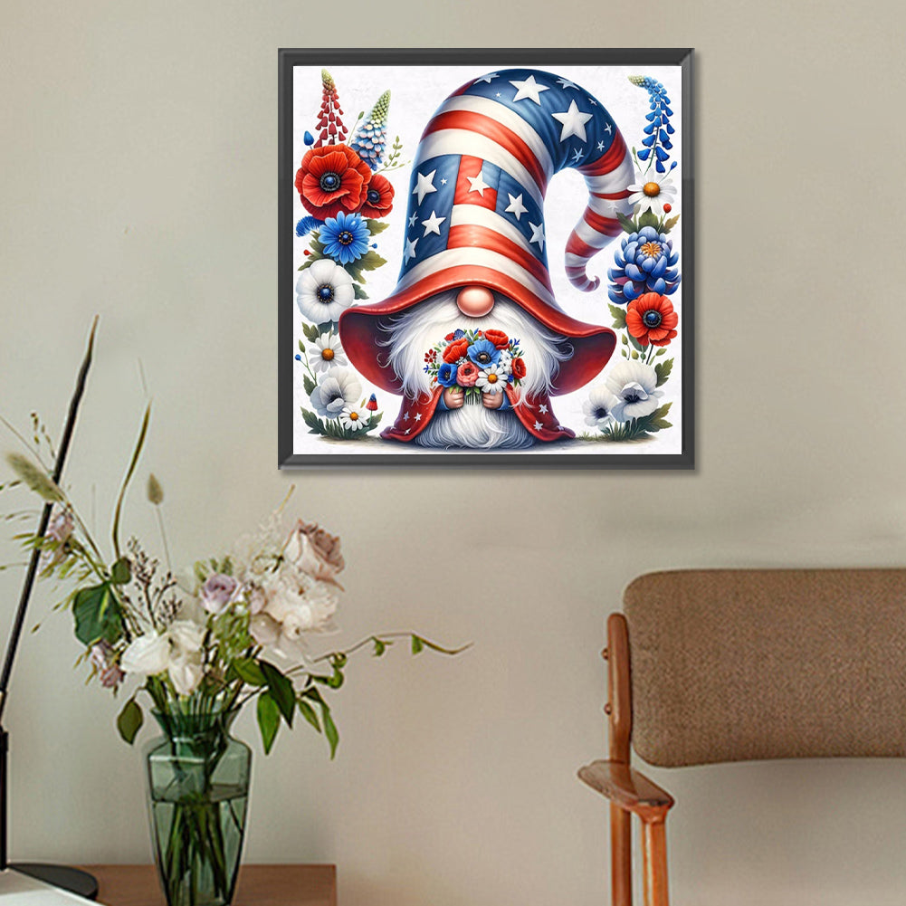 Diamond Painting - Full Round - american flag gnome (30*30CM)