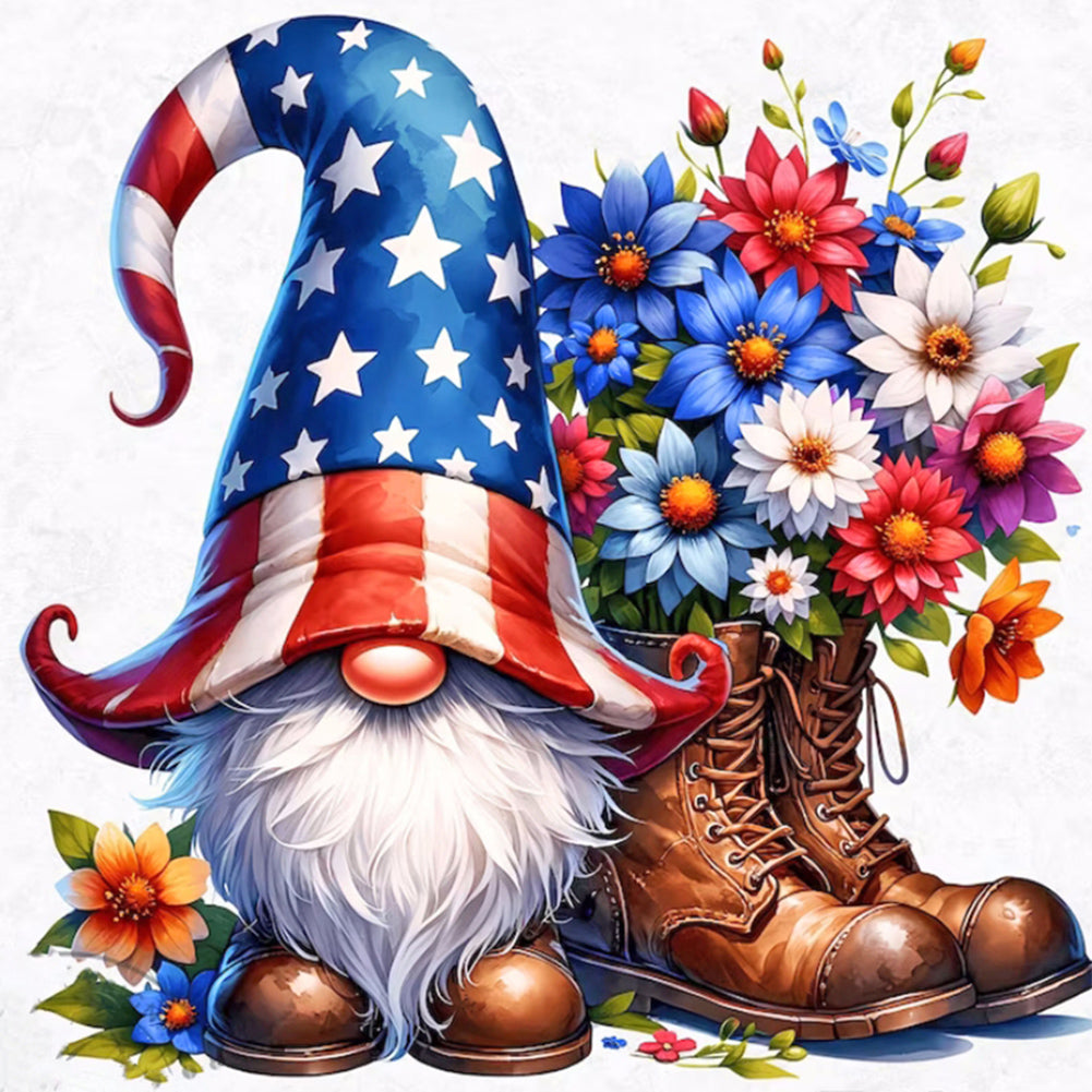 Diamond Painting - Full Round - american flag gnome (30*30CM)
